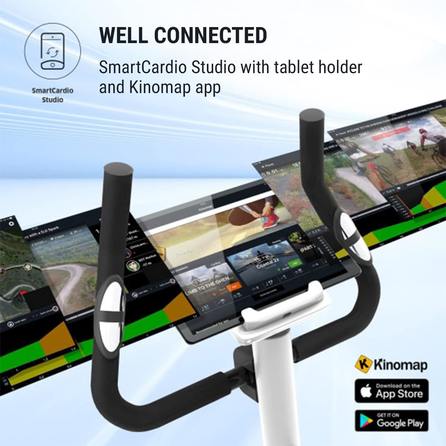 Klarfit Myon Cycle Heimtrainer Fahrrad - Ergometer mit 12 kg Schwungmasse, Hometrainer mit Pulsmesser, 8-stufiger Widerstand, Rahmenantrieb mit SilentBelt, Tablethalterung, weiß