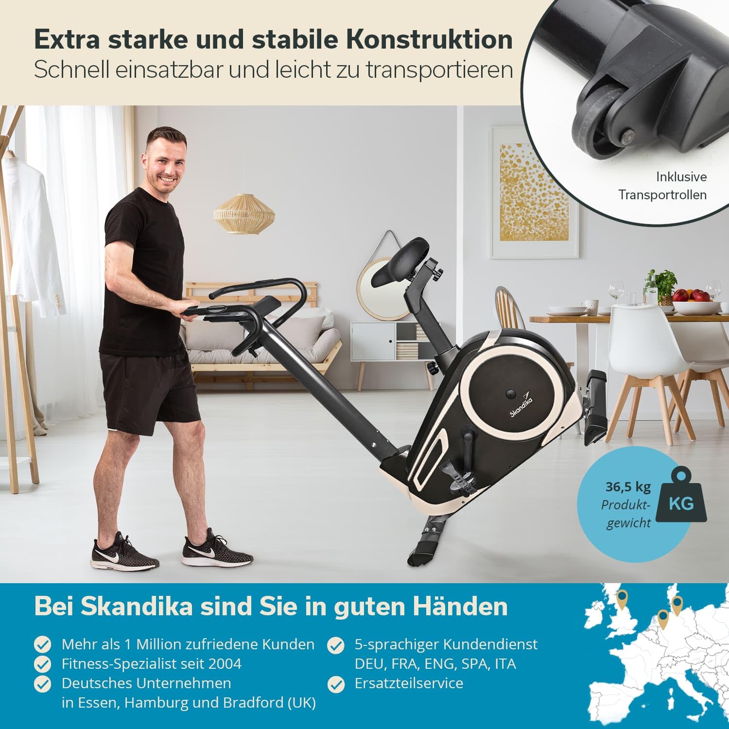 skandika Ergometer Morpheus, Fitnessbike, Heimtrainer mit Bluetooth, Pulsgurt, 32 einstellbare Widerstandseinstellung und Multifunktionscomputer mit Kalorienverbrauch, Puls