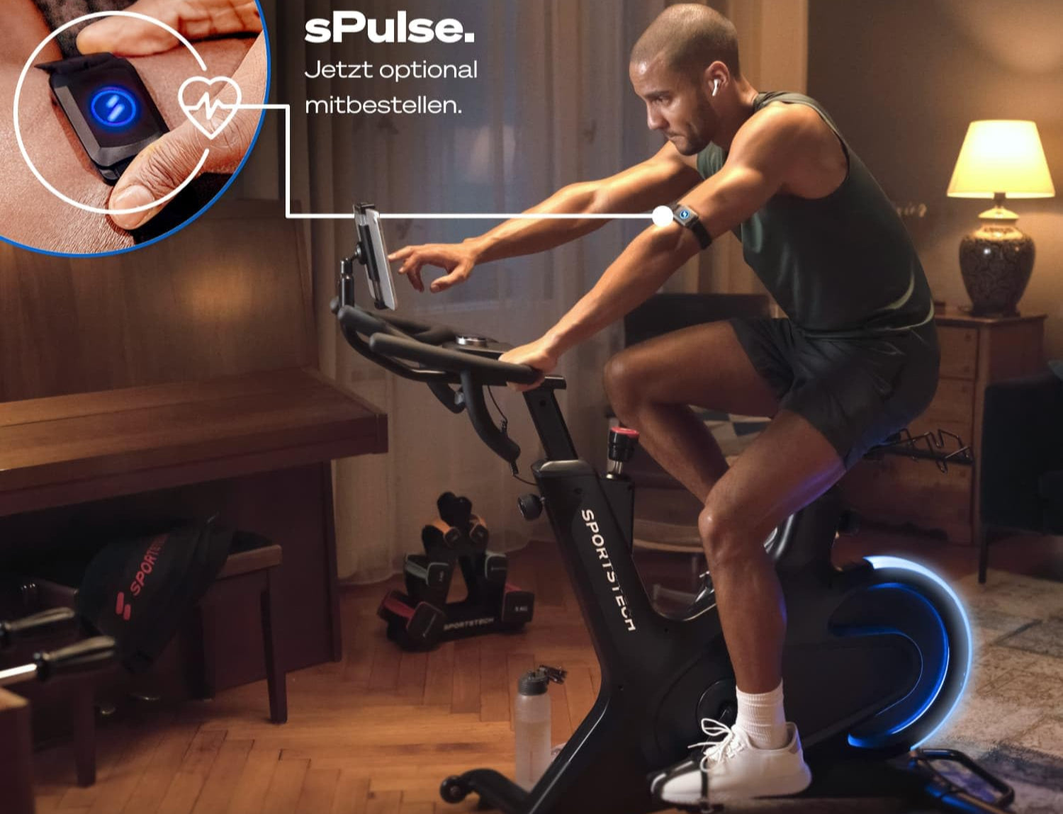 Sportstech sBike Lite - Smartes Heimtrainer Fahrrad mit LED - Deutsche Qualitätsmarke - App mit Kursen und 360° Tablet-Halterung für Full Body Workout - Ergometer (sBike Lite Bundle)