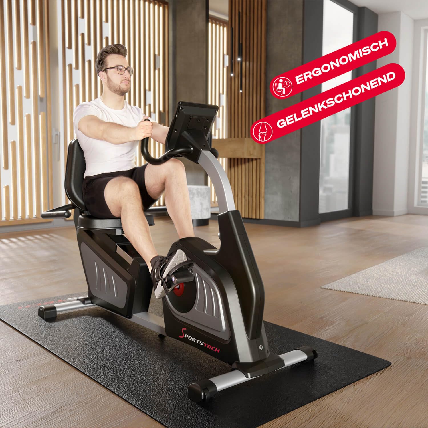 Sportstech ES600 Profi Ergometer | Deutsches Qualitätsunternehmen | Video Events & Multiplayer App | integrierter Stromgenerator & HRC | Pulsgurt optional | Liegeergometer + ergonomischer Sitzkomfort