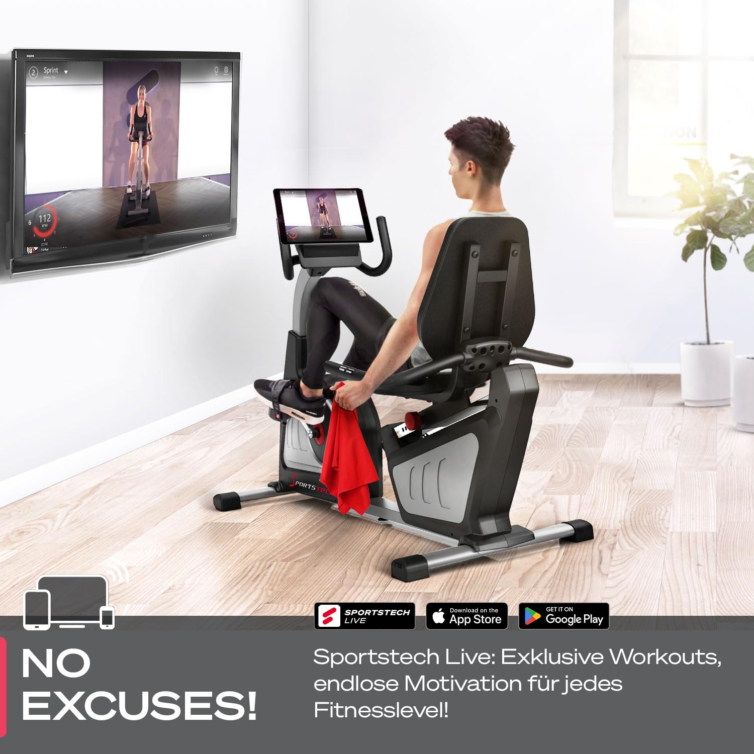 Sportstech ES600 Profi Ergometer | Deutsches Qualitätsunternehmen | Video Events & Multiplayer App | integrierter Stromgenerator & HRC | Pulsgurt optional | Liegeergometer + ergonomischer Sitzkomfort