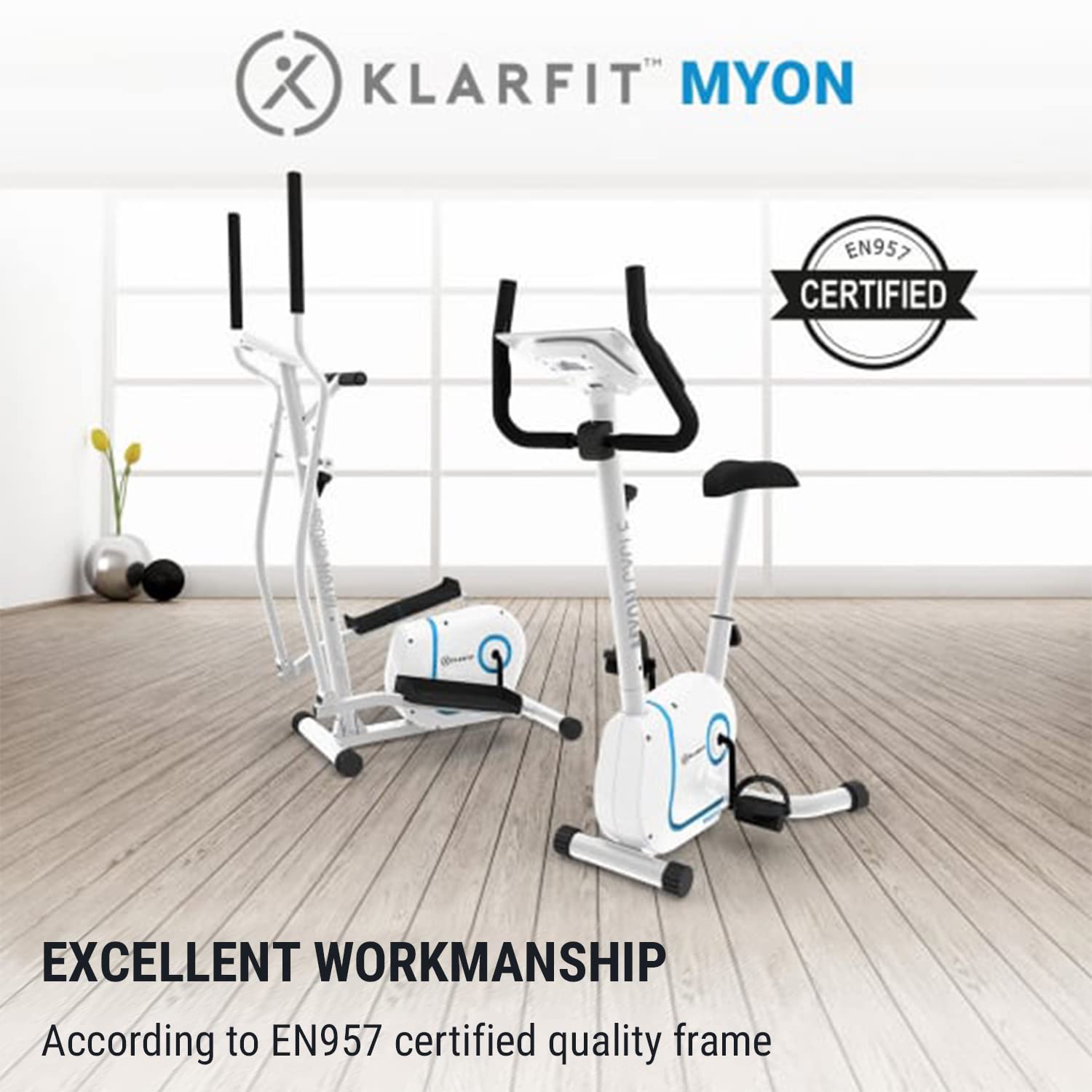 Klarfit Myon Cycle Heimtrainer Fahrrad - Ergometer mit 12 kg Schwungmasse, Hometrainer mit Pulsmesser, 8-stufiger Widerstand, Rahmenantrieb mit SilentBelt, Tablethalterung, weiß