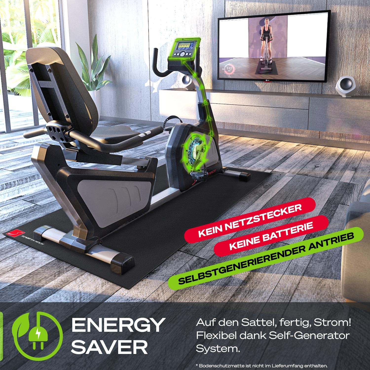 Sportstech ES600 Profi Ergometer | Deutsches Qualitätsunternehmen | Video Events & Multiplayer App | integrierter Stromgenerator & HRC | Pulsgurt optional | Liegeergometer + ergonomischer Sitzkomfort