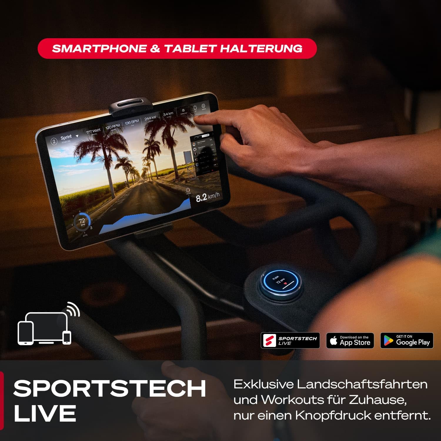 Sportstech sBike Lite - Smartes Heimtrainer Fahrrad mit LED - Deutsche Qualitätsmarke - App mit Kursen und 360° Tablet-Halterung für Full Body Workout - Ergometer (sBike Lite Bundle)