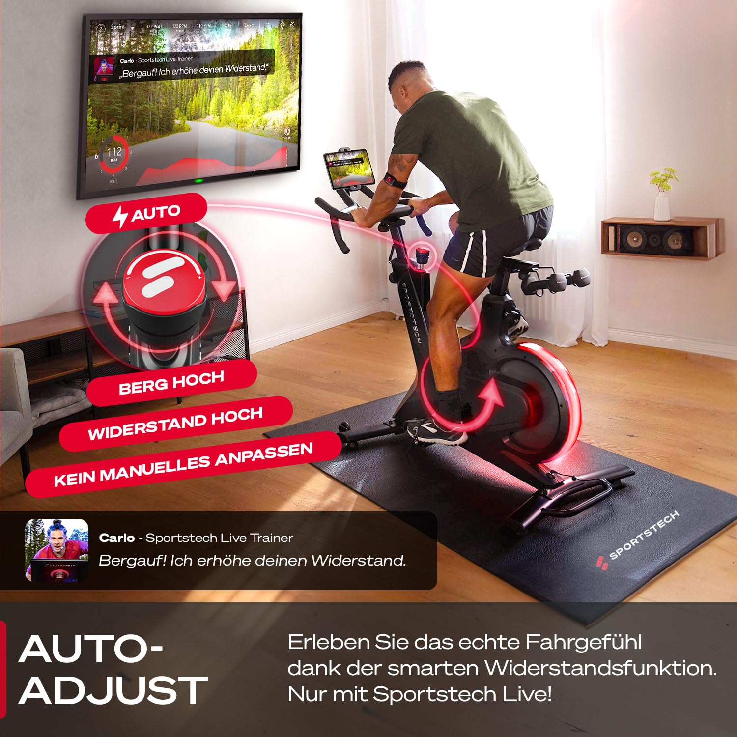 Sportstech sBike Lite - Smartes Heimtrainer Fahrrad mit LED - Deutsche Qualitätsmarke - App mit Kursen und 360° Tablet-Halterung für Full Body Workout - Ergometer (sBike Lite Bundle)