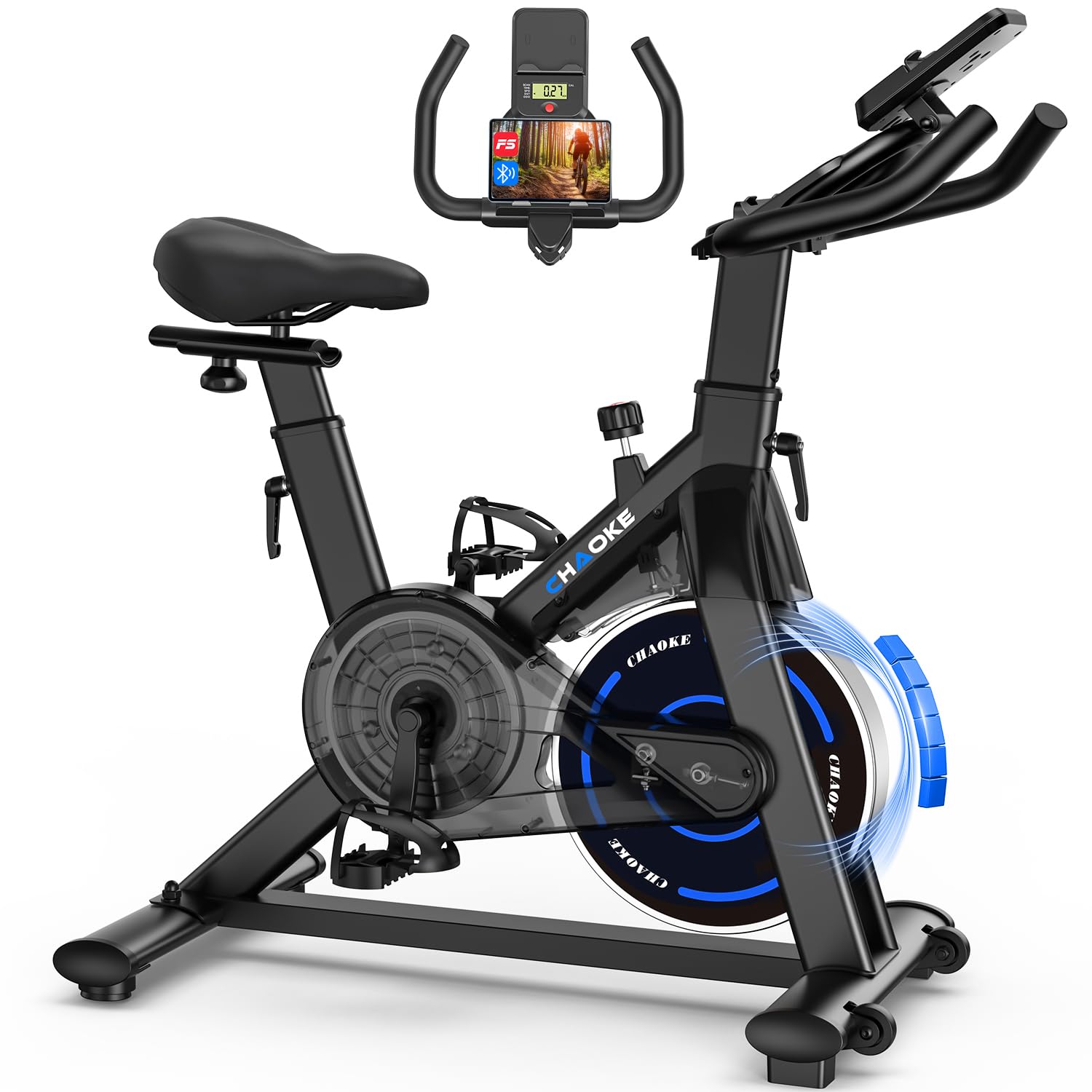 [UPGRADE] Heimtrainer Fahrrad mit APP, CHAOKE Hometrainer Fahrrad, Leises, Stufenlos Einstellbares Magnetsystem, Ergometer Heimtrainer mit LCD-Display, Indoor Fitnessbike für Zuhause, Bis 150KG