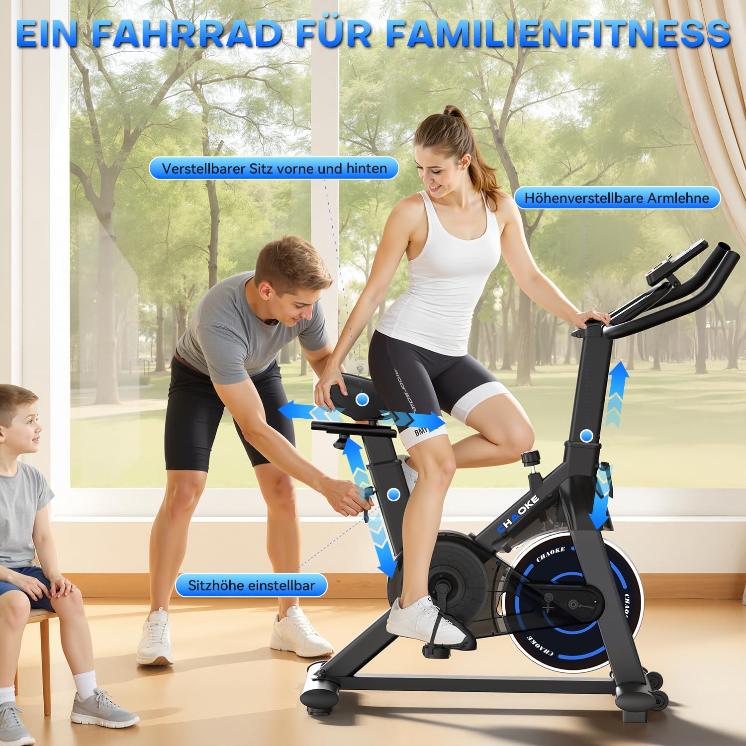 [UPGRADE] Heimtrainer Fahrrad mit APP, CHAOKE Hometrainer Fahrrad, Leises, Stufenlos Einstellbares Magnetsystem, Ergometer Heimtrainer mit LCD-Display, Indoor Fitnessbike für Zuhause, Bis 150KG
